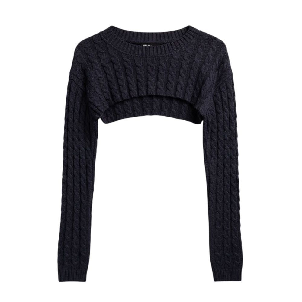 NWT SIGNATURE 8 Charcoal Cable Knit Super Cropped Bolero Sweater